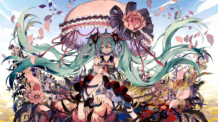 flowers, Vocaloid, anime, Hatsune Miku