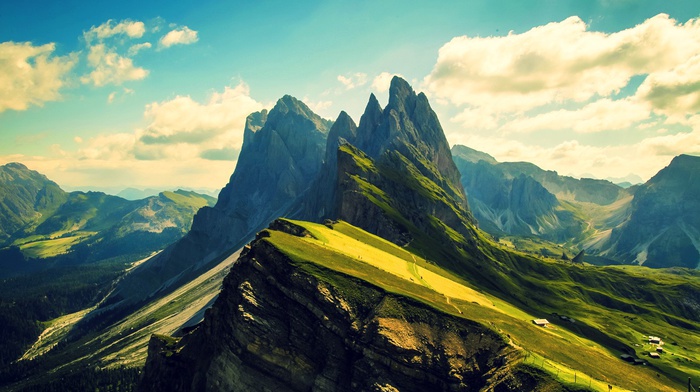 landscape, hill, nature, clouds, trees, mountain