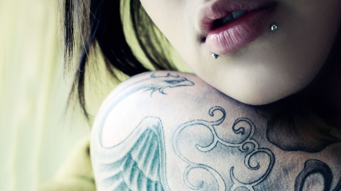 lips, girl, tattoo, open mouth