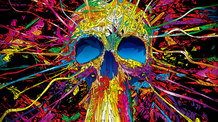colorful, matei apostolescu, artwork, digital art, psychedelic, skull