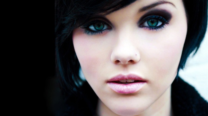 model, face, black hair, eyes, girl