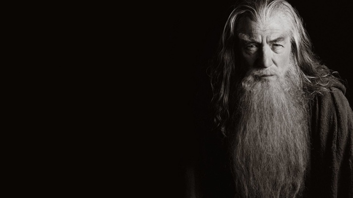 sepia, The Lord of the Rings, dark background, movies, simple background, Ian McKellen, monochrome, gandalf