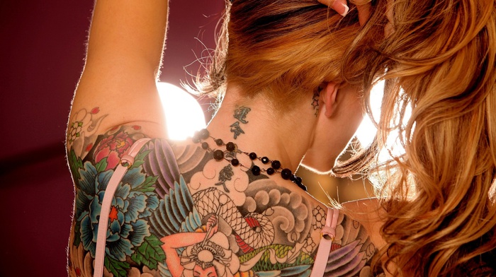 girl, necks, tattoo, redhead