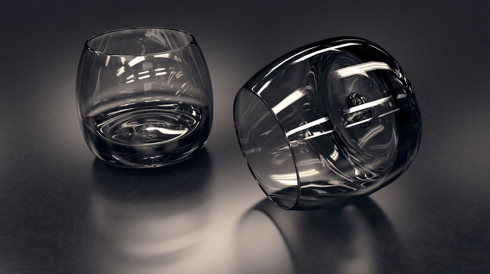 monochrome, 3D, glass, lying down, simple