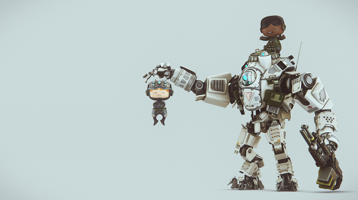 titanfall, digital art, slid3, robot, weapon
