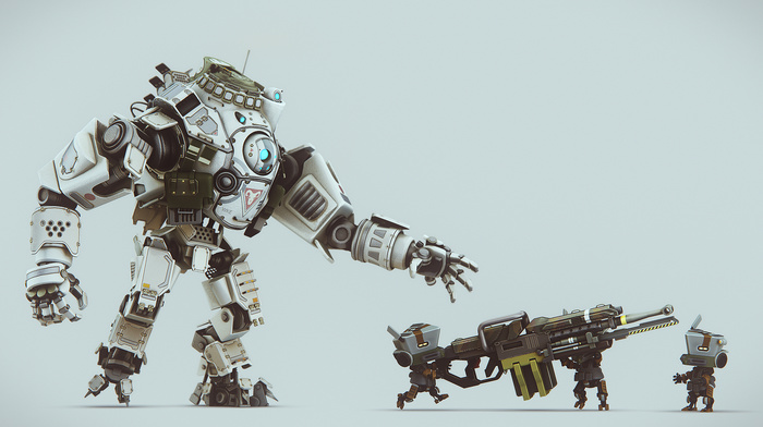 slid3, robot, digital art, rifles, weapon, anime, titanfall