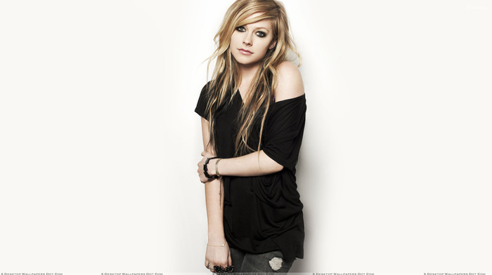 white background, blonde, Avril Lavigne