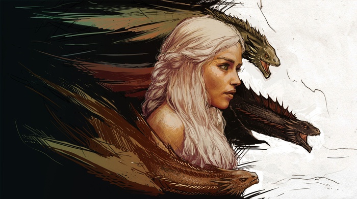Game of Thrones, girl, anime, dragon, white hair, a song of ice and fire, Daenerys Targaryen