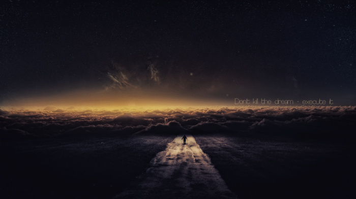 road, universe, fantasy art, sky, quote, stars, galaxy, clouds