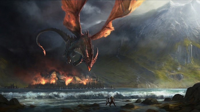 the hobbit, The Lord of the Rings, fantasy art, J. R. R. Tolkien, Smaug, dragon
