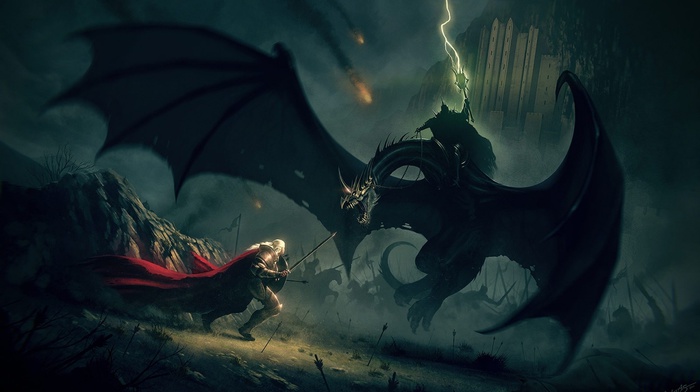 fantasy art, The Lord of the Rings, witchking of angmar, nazgl, owyn, J. R. R. Tolkien, battle