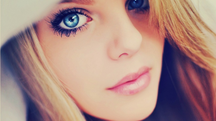 blue eyes, eyes, closeup, blonde