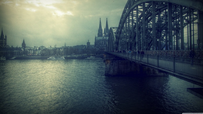 Cologne, river, Cologne Cathedral, bridge, Germany