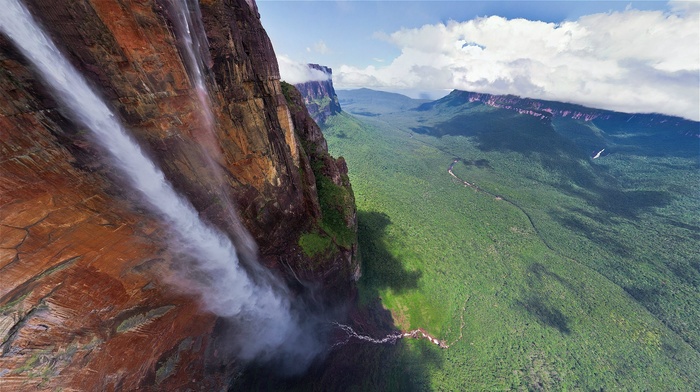 waterfall, Venezuela, tropical, Salto ngel, Tepuyes, clouds, angel falls, canyon, landscape, trees, nature, cliff, mountain, rock