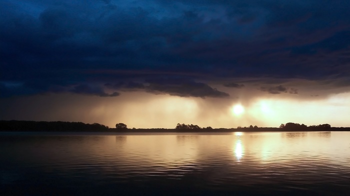 sunlight, clouds, reflection, lake