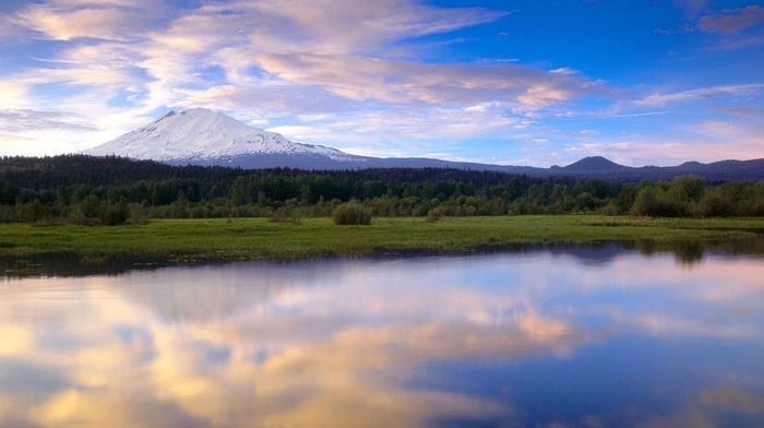 snowy peak, nature, lake