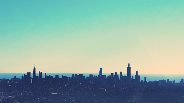 skyline, Chicago, simple, blue, sky