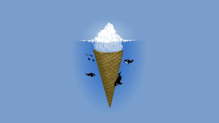 ice cream, sea, minimalism, simple, artwork, iceberg