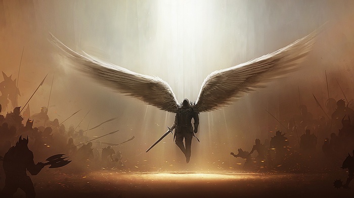 Tyrael, artwork, video games, Diablo III, angel