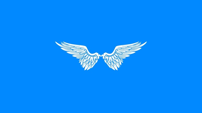 blue, simple, minimalism, angel, wings