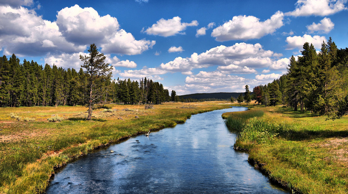 river, clouds, nature
