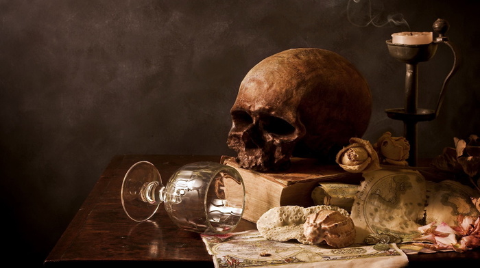 wineglass, candle, death, creative, book, skull