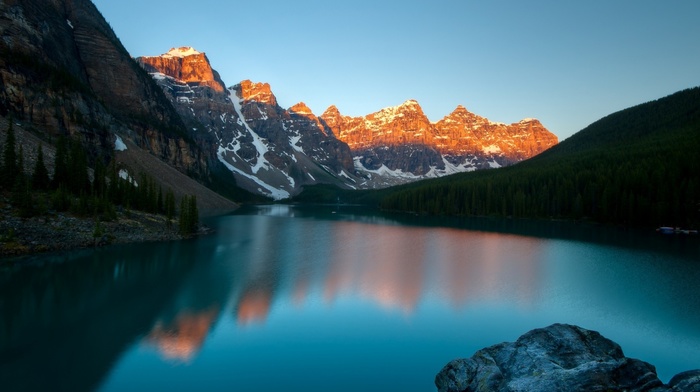 landscape, lake, Canada, mountain, sunset, moraine lake, banff national park