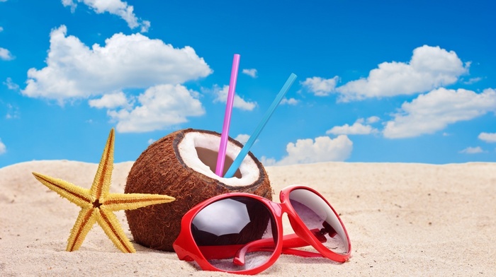 summer, star, sand, glasses, sea