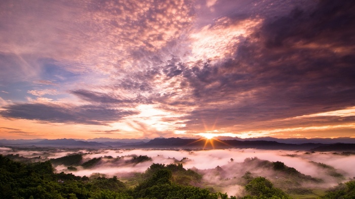 summer, sunset, clouds