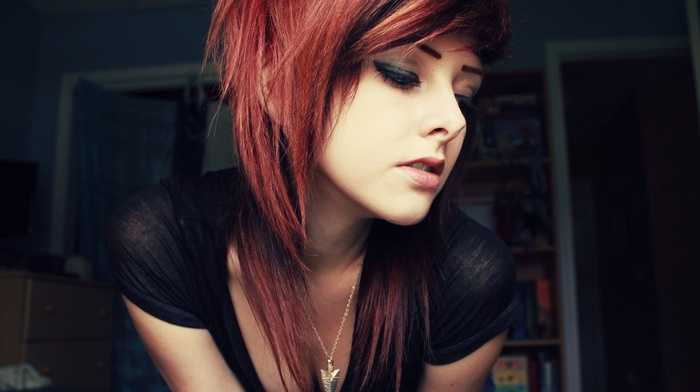 emo, girl indoors, girl, redhead