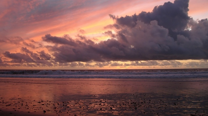 sand, foam, summer, clouds, waves