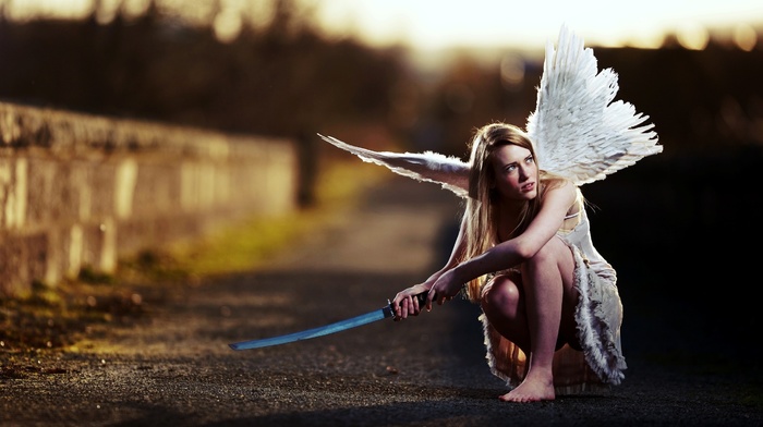 angel, blonde, katana