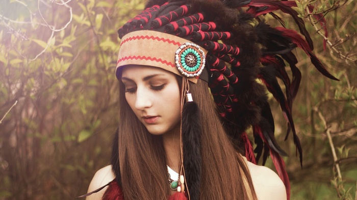 headdress, native americans, brunette
