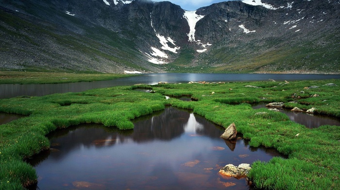 mountain, lake