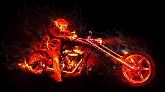 flame, 3D, motorcycle