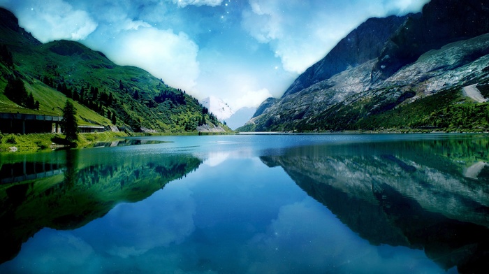 mountain, lake
