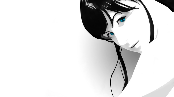 dark hair, blue eyes, animation