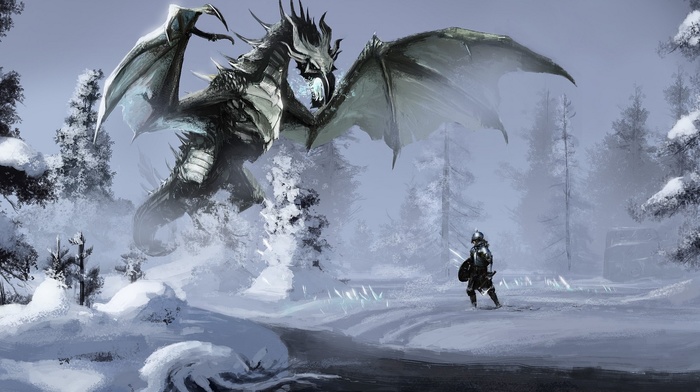 the elder scrolls v skyrim, fantasy art, dragon, video games