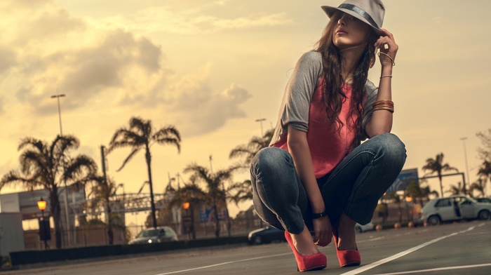 jeans, high heels, girl