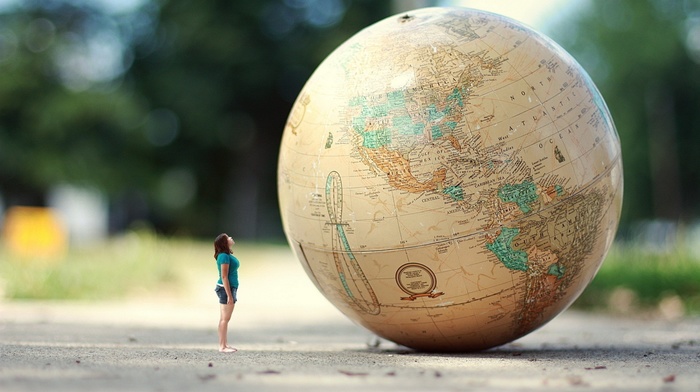 map, globes, photography, girl