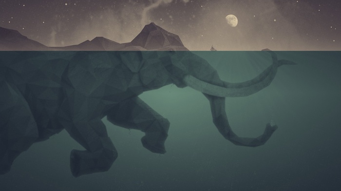 water, elephants, artwork