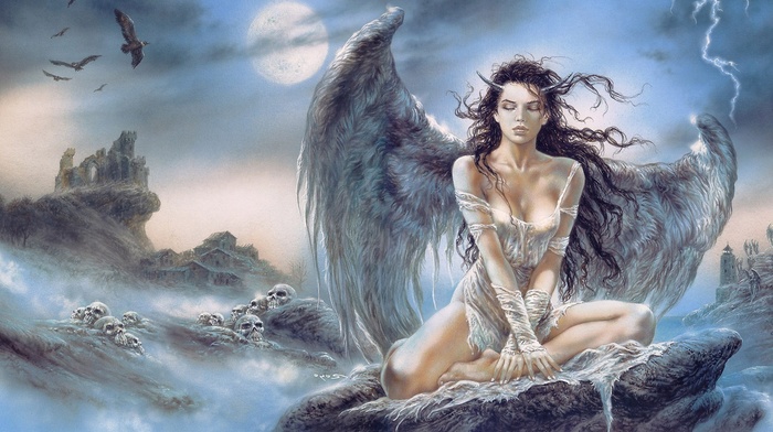 fantasy, girl, angel, mountain, wings