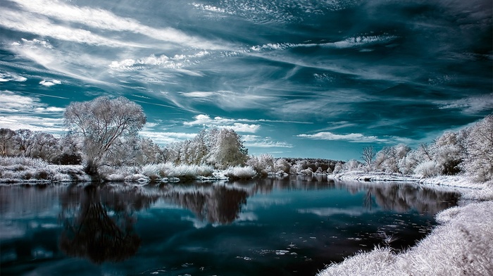 water, lake, Infrared, landscape, winter