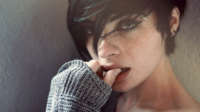 face, girl, black hair, Laura Pol