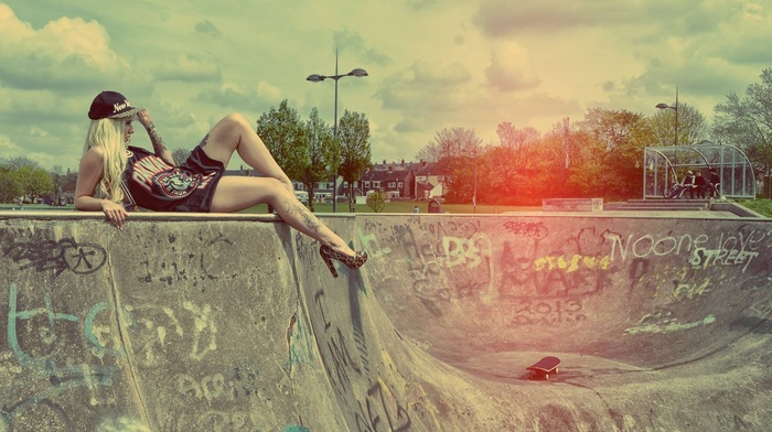 skatepark, skateboard, girl