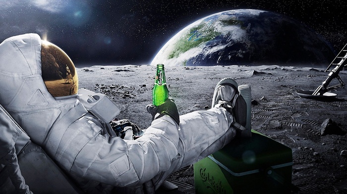 stars, astronaut, moon, beer, space, Carlsberg, Earth, advertisements