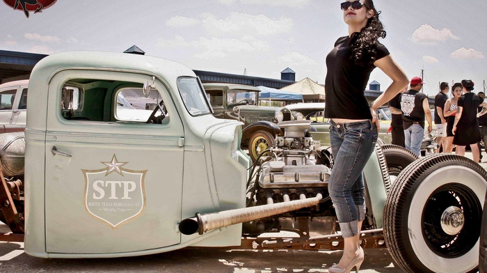 car, jeans, girl, old car, girl with cars