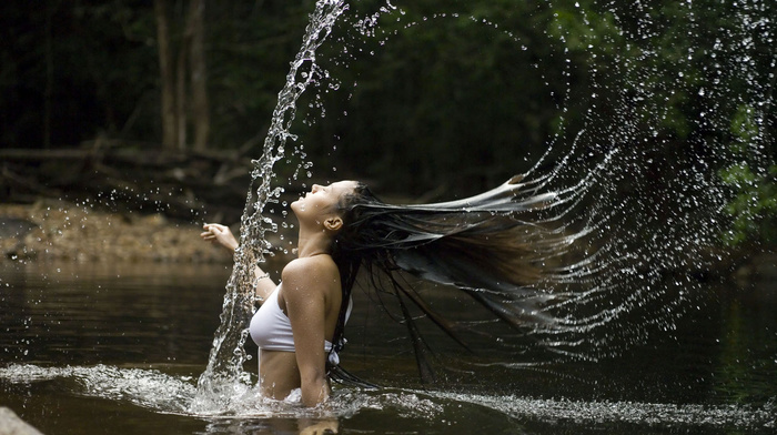 girls, water, splash