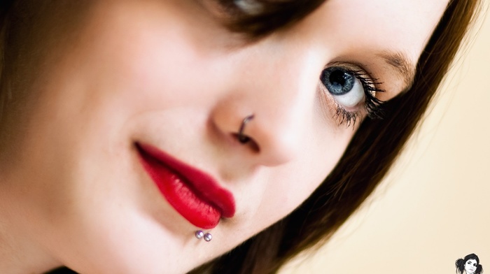 red lipstick, blue eyes, Suicide Girls, piercing