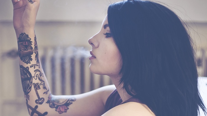 girl, brunette, model, tattoo